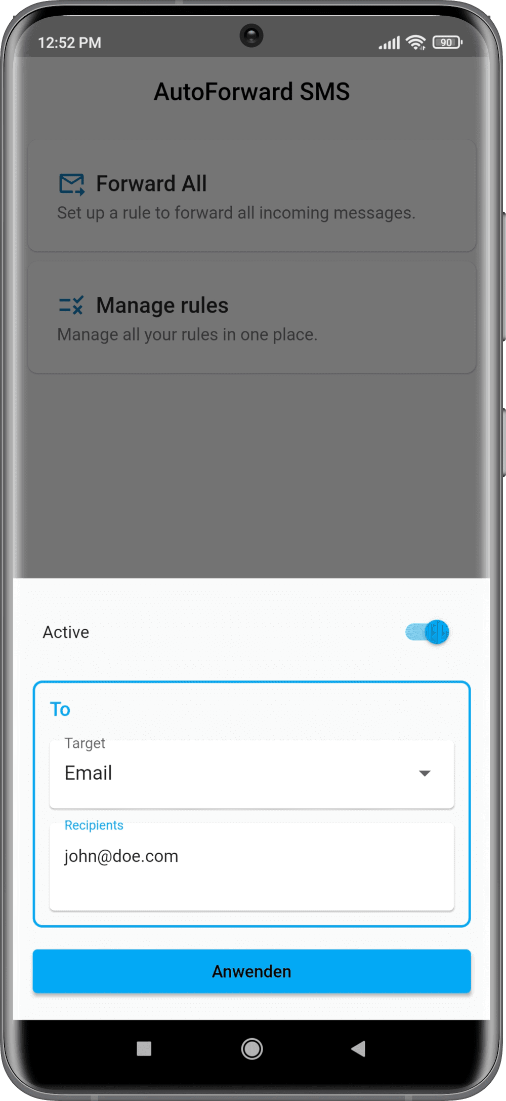 AutoForward SMS Forward All Rule Detail